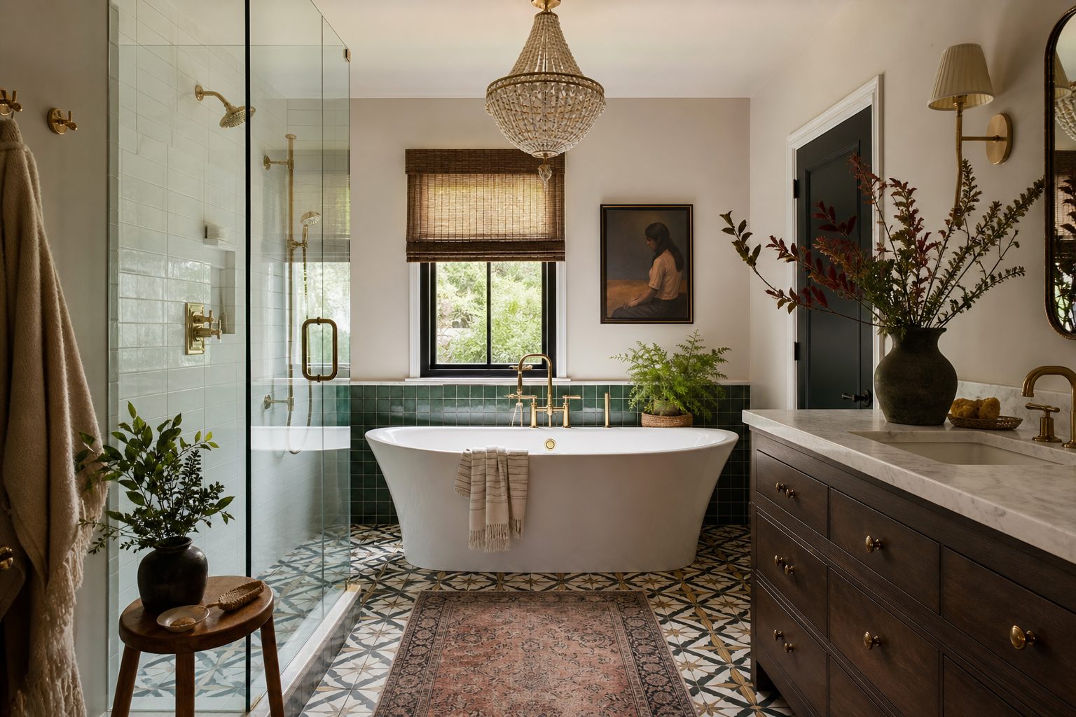 AI-generated concept image representing an eclectic bathroom renovation in the Buckhead neighborhood of Atlanta